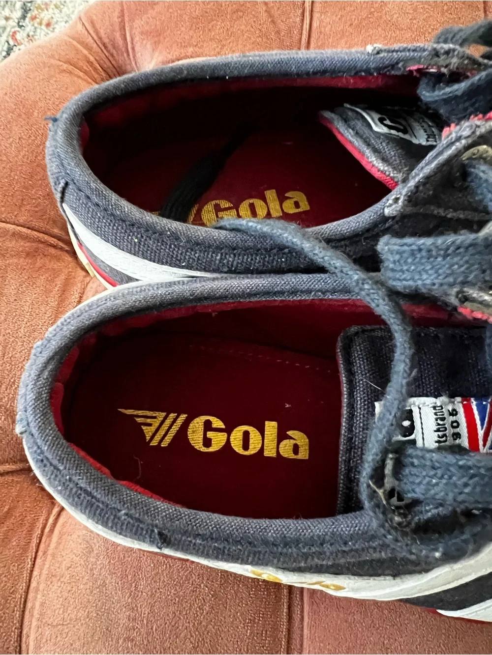 Gola Men's Navy Canvas Sneakers with White Stripes and Red Trim